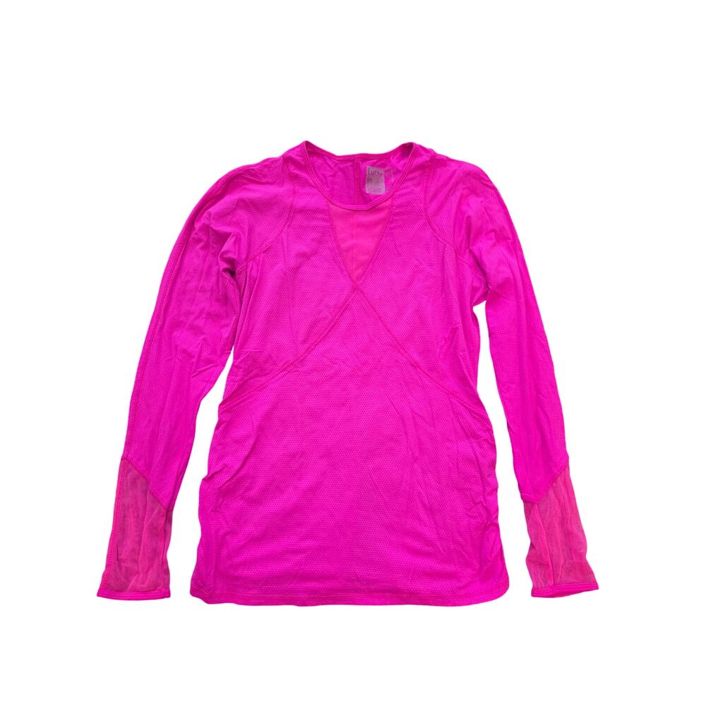 Lucky in Love Women's Mesh Activewear Long Sleeve Top Pink Size Medium 8-10